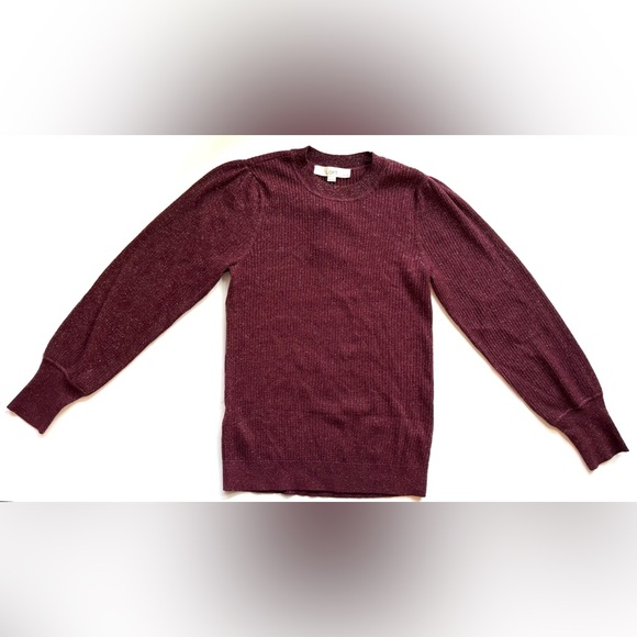 LOFT Sweaters - NWT LOFT Puff Sleeve Shimmer Sweater Maroon Size M Petite